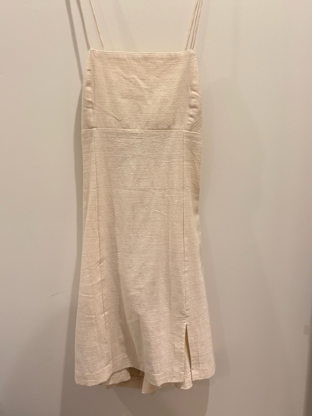 Cream Textured Slip Dress with Spaghetti Straps